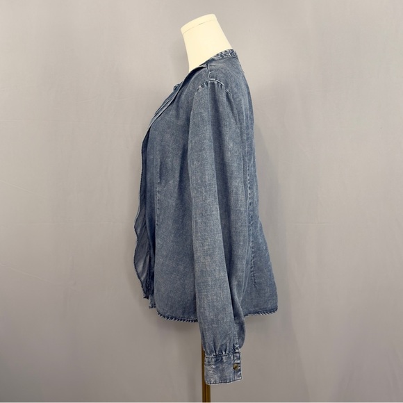 Kut from the Kloth Blue Ruffled Denim Shirt - Picture 2 of 4